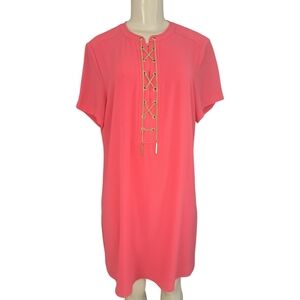 Michael Kors Coral Chain Lace-Up Shift Dress Size L